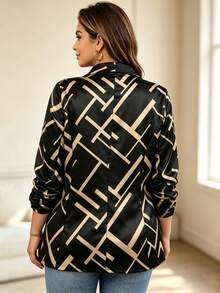 Plus Size Women's All-Over Print Blazer, Autumn Business Professional - Khaki - View 5