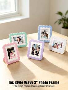 Wavy Scallop Edge Pastel 3 Inch Photo Frame, Desktop Tabletop Display Holder For Instax Mini Photocard, Cute Ins Style Desk Decor - View 1