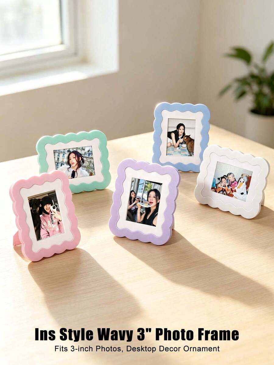 Wavy Scallop Edge Pastel 3 Inch Photo Frame, Desktop Tabletop Display Holder For Instax Mini Photocard, Cute Ins Style Desk Decor - View 1