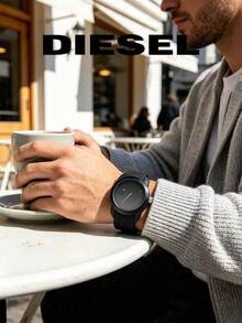 Diesel Men's Black Quartz Watch, 44mm Round Dial Pointer Wristwatch, Bold Black Dial, Silicone Strap, Casual Daily Watch, DZ1437 - Black - View 5