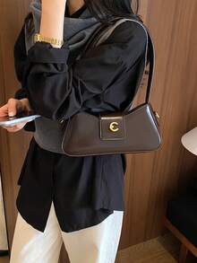 Vintage Baguette Underarm Bag For Women, High-End Gold Buckle Shoulder Crossbody Bag, Minimalist Texture, Versatile Commuter Handbag - Coffee - View 4