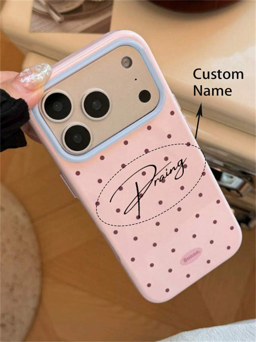 [Disesuaikan] Casing Ponsel dengan Ukiran Huruf Nama Kustomisasi Personal, Pola Huruf Titik-titik Sederhana, Kompatibel dengan iPhone 17 Pro Max 17 Pro 16 15 14 13 Pro Max, Pelindung Anti Guncangan - Berwarna merah muda - View 1