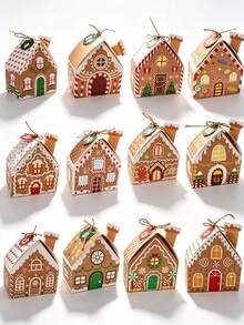 24PCS Christmas Gingerbread House Paper Gift Boxes, 24 Days Countdown Gift Boxes Size 10x9.5x5.5cm, With Jute Rope And Tags, Christmas House Shape, For Holiday Party Candy Cookie Snack Packaging - View 9