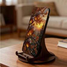 1pc Printed Creative Wooden Phone Stand Home Decor Holiday Gift New Year Gift Office Bedroom Decoration - Multicolor - View 5