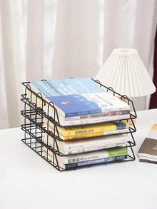 Metal A4 Paper Tray Organizer, 1/2/4pcs Stackable Rose Gold File Holder, Suitable For Desktop - Horizontal File Organizer, Mail Sorter, Letter Tray, Suitable For Office, School And Home Use - Multicolor - View 7