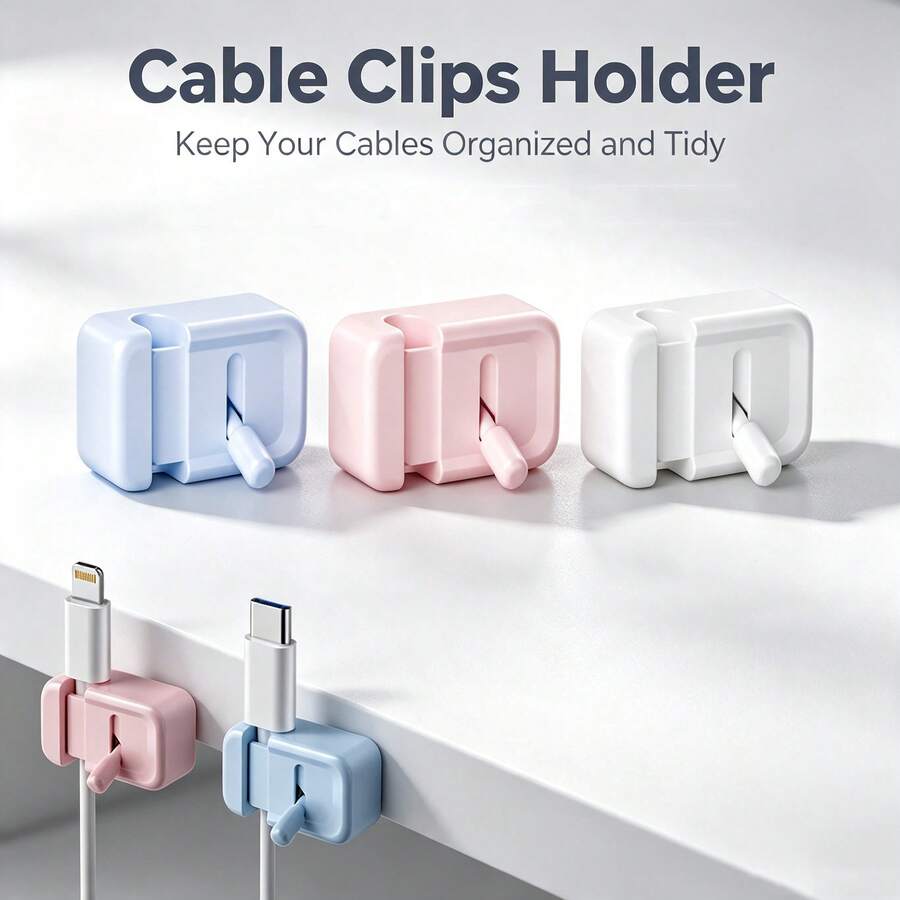 3pcs Desktop Cable Organizer Data Cable Storage Holder With Rocker Switch Adhesive Cable Management Clip Cable Organizer Cable Holder Desktop Accessory Multi-Color Optional Compact Easy To Install - Multicolor - View 1