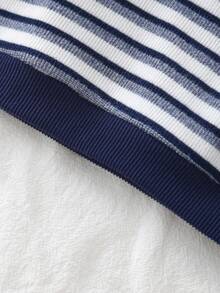 2-delat set för babypojke i blått och vitt med ribbad raglan-sweatshirt med björnpatch och långärmar, samt långbyxor med ribbade muddar, enkel avslappnad ribbstickad vardagsoutfit för barn till vår/höst - Multifärgad - Visa 6
