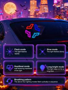 2026 Halloween New Bat Solar Powered Car Atmosphere Light Designed For Women Car Owners. Features 3.7V+300mAh Battery, Bat-Shaped Neon Light Window Decoration And Automatic Sensing Design. Provides 5 Lighting Modes, Creating Romantic Car Interior Decor For Couples And Women Drivers. Perfect Gift For Female Friends, Mother's Day And Wedding Season. - A - View 6