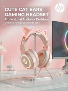 HP H100 Professional Gaming Headset Immersive Sound Effect High-Definition Noise Canceling Microphone Multi-Color RGB Lighting Adaptive Headband Music/Gaming Dual Mode Compatible With PC And Phone Optional Cute Cat Ear Accessory - View 5