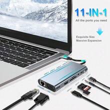 11合1 USB C HUB 3.0 Type-C 擴充塢分線器，支援 4K HDTV 1080P VGA 100Mbps RJ45 乙太網路 SD/TF 讀卡機 USB 3.0 87W PD 充電 3.5mm AUX 音訊 - 查看 4