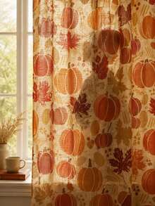 NOSBEI 2 Panel dengan Lubang Pengait + 3 Set Tirai Dapur dengan Kantong Batang, Tirai Linen Imitasi Motif dan Daun Maple Musim Gugur, Penyaring Cahaya, Dekorasi Jendela Rumah Pertanian untuk Hari Thanksgiving - MultiWarna - View 5