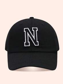 1pc Letter Baseball Cap, Sun Hat For Boys And Girls, Suitable For Outdoor And Daily Use - Large Black Label - Black Cloth Hat - View 56