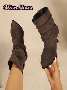 26 Nouvelles bottines d'automne minimalistes à talons fins froncés, style décontracté chic convenant pour le shopping, le port en rue, les sorties quotidiennes, bottines noires pour femmes multicolores, bottines marron, bottines bordeaux - Marron - Voir 2