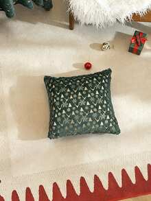 1pc Long Plush Gold Foil Snowflake Christmas Tree & Deer Pattern Pillowcase, Dense Edge Stitching, Suitable For Bedroom, Living Room, Sofa, Holiday Gift & Party Decoration & Multiple Style Options - Green - View 6