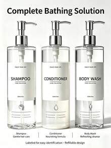 3pcs/Set 500ml Bathroom Spray Bottles, Empty Bottles, Can Fill Shampoo, Body Wash, Conditioner, Home Bathroom Decor, Autumn Decor, Back To School Decor - Transparent - View 1