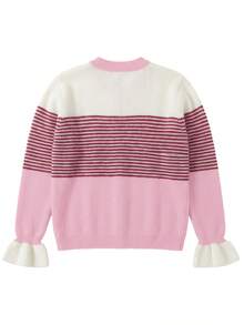 Plus Size Women's Colorblock Striped Knit Cardigan, Slimming Front Button Soft Casual Long Sleeve Jacket, Autumn/Winter - Multicolor - View 7