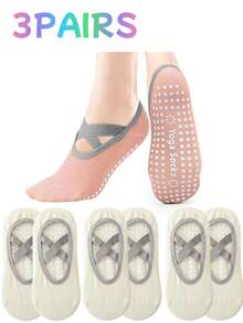 1/3/4 Pairs Women's Non-Slip Yoga Socks, Pilates Grip Socks With Cross Strap Design For Breathable Fit And Flexible Support, Suitable For Yoga, Pilates, Ballet, Dance, Studio Workout Grip - Multicolor - View 19