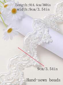 New Multicolor Lace Embroidery Bone Lace Tulle Fabric With Handmade Beaded Sequin Decor For Garments, Bridal Dresses, Accessory Supplies Material, Length: 91.4cm, Width: 12.5cm - Multicolor - View 34