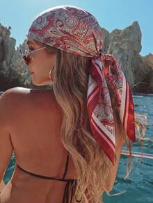 1pc Bohemian Style Fashion Luxury Plant Paisley Print Women's Bandana, Spring/Summer Casual Multi-Functional Scarf Sun Protection Shawl, Suitable For Daily And Outdoor Wear - Wine Red Paisley - View 2