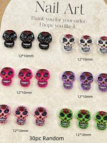 10-60pcs Skull Resin Charms, DIY Accessories, Flatback Cabochons For Jewelry Making, Hair Clips, Phone Case, Scrapbooking Decoration Supplies - Multicolor - View 8