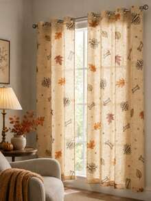 NOSBEI 2PCS Grommet Panels + 3PCS Rod Pocket Kitchen Set, Halloween Pumpkin, Bone And Maple Leaf Faux Linen Curtains, Light Filtering, Rustic Autumn Farmhouse Window Decor - Multicolor - View 21