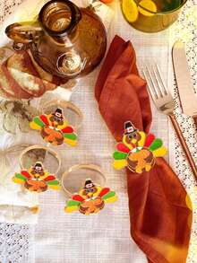 2/6pcs Thanksgiving Turkey Napkin Rings, Metal Turkey Napkin Holders, Autumn Harvest Table Decor, Cartoon Turkey Napkin Clips, Thanksgiving Dinner Party Table Decoration, Photo Props, Thanksgiving Gift - Multicolor - View 9