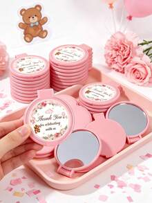 24/12/4pcs Gender Reveal Party Floral Bear Thank You Style Portable Folding Mirror - Pink Foldable Mini Convenient Round Makeup Mirror Single-Sided Small Mirror With Pink Floral Bear Thank You Sticker, Can Be Used As Gender Reveal Party Gift, Baby Shower Party Gift, Baby Shower Party Favor, Baby Party Theme, Children's Birthday Gift, Guest Return Gift, Ideal Choice For Party Supplies And Decorations (Pink) - Multicolor - View 3