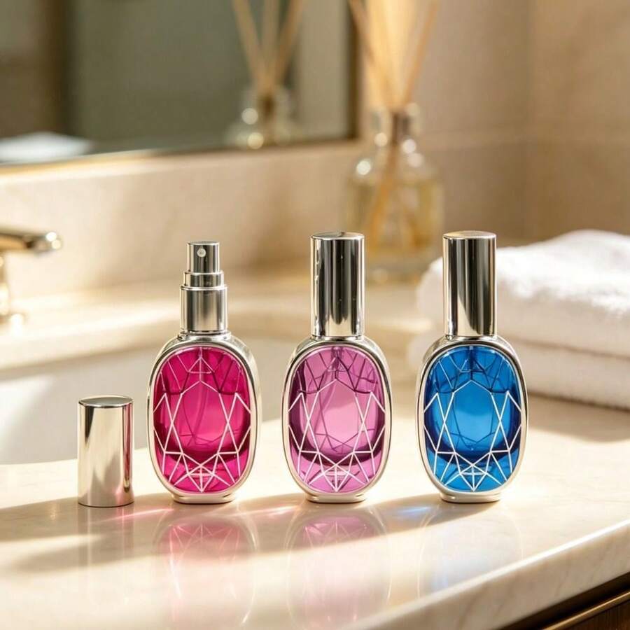 10ml Perfume Spray Bottle Empty Bottle Pump Spray Design Glass Perfume Bottle Geometric Pattern Glass Travel Cosmetic Bottle - Multicolor - View 1