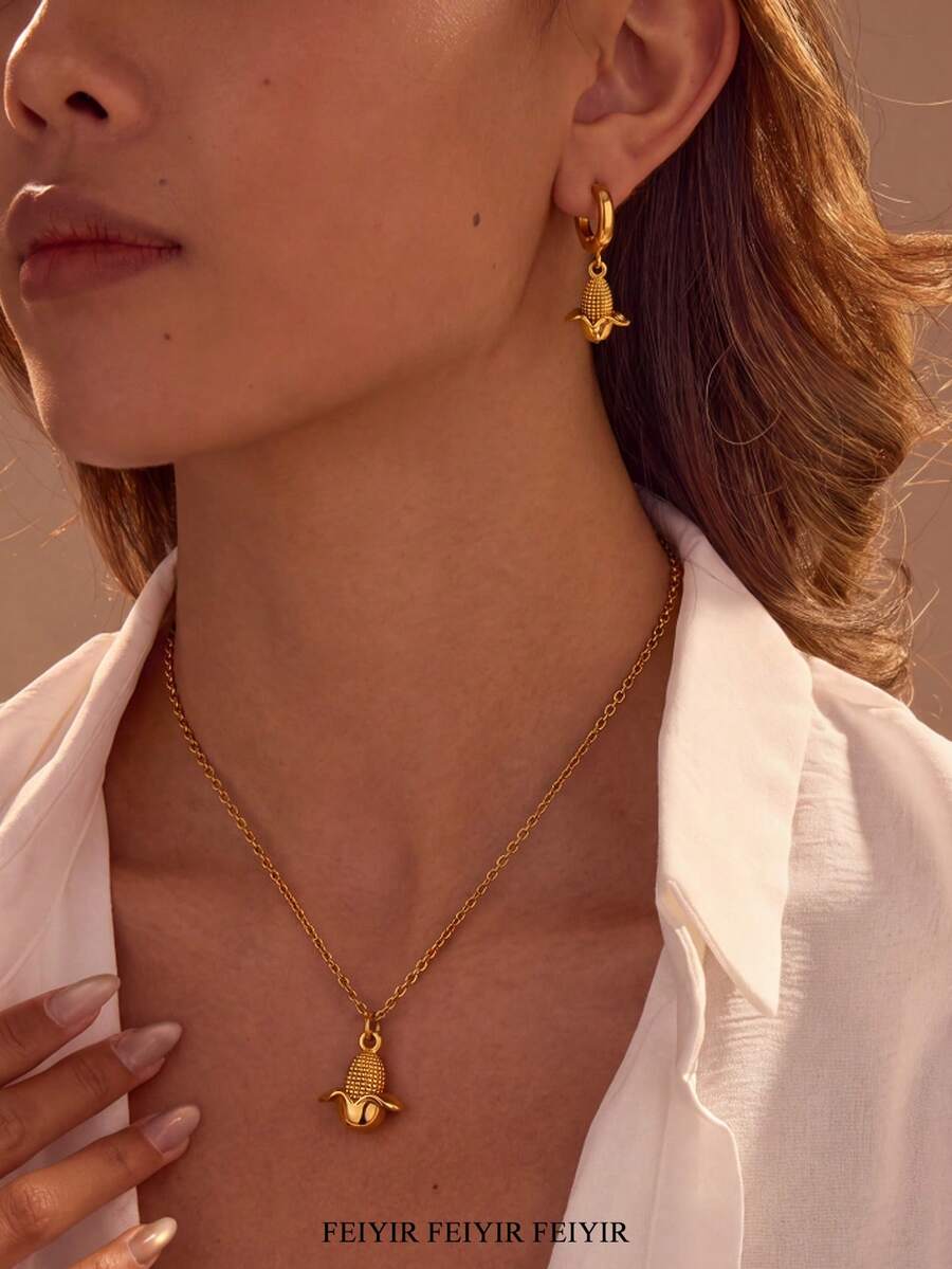 1/2pcs/Set Halloween Style Corn Pendant Hoop Earrings & Necklace Set ...