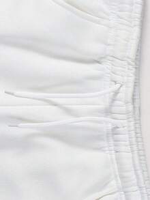 Teen Boys Relaxed White 3D Stitch Wide Leg Pants, Drawstring Waist Loose Snug Fit Versatile Knit Sports Long Pants - White - View 4