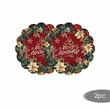 2/4/6/8/16pcs Burgundy Floral Round Placemats, Red Snowflake Pine Branch Christmas Table Mats, Suitable For Christmas Party Kitchen Dining Room Home Decor - Multicolor - View 12