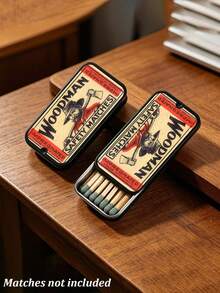Vintage Pattern Matchbox, No Matches Included - Supports Match/Coin/Small Accessory Storage, Portable Small Box, Smooth Sliding Lid, Travel And Home Essential, Storage Box, Lightweight Tin Material - Multicolor - View 1