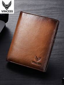 VINCESS Men's Wallet, Cowhide Leather, RFID Blocking, Men's Vintage Fashion, Large Capacity Multi-Card Slot, Zipper Coin Pocket, Travel Essential - Coffee Brown - View 10