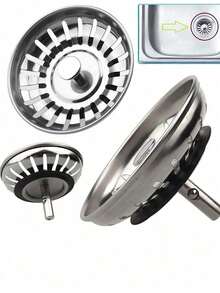 1pc Stainless Steel Kitchen Sink Drain Strainer, Bathroom Hair Catcher, Sink Filter, Drain Plug, Kitchen Tool - A - View 1