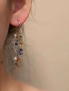Women Sweet Heart Long Rainbow Bead Tassel Ear Cuffs, Random Color Beads Unique Fashion Earrings - Multicolor - View 2