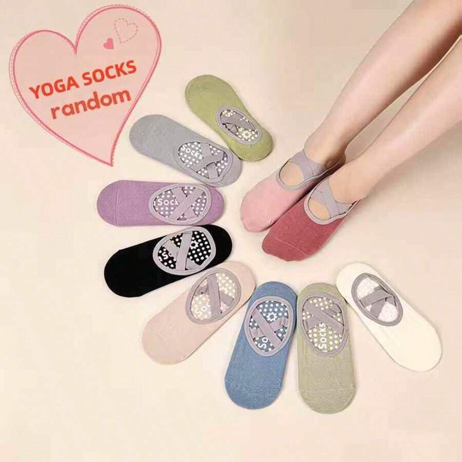 1/3/4 Pairs Women's Non-Slip Yoga Socks, Pilates Grip Socks With Cross Strap Design For Breathable Fit And Flexible Support, Suitable For Yoga, Pilates, Ballet, Dance, Studio Workout Grip - Multicolor - View 1