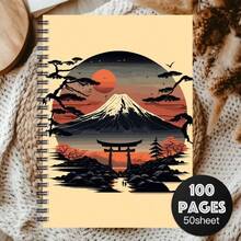 1pc Japanese Style Spiral Notebook - Cherry Blossom & Mount Pastel Design, Travel Women Student Office Elegant Landscape Art Gift Student Planner, Artistic Cover Design, Exquisite Craftsmanship, Japanese Theme & Design Daily Journal Recording Classroom Notes Office Memo Portable Writing Notebook, Suitable For Professionals, Students & Office Use - Perfect Gift Choice, Artistic Cover Design - One Book (50 Pages, 100 Pages) - View 5