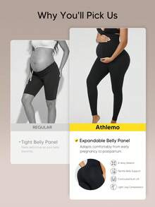 Women's Solid Color High Elasticity Maternity Leggings With Abdominal Support - Black - View 8
