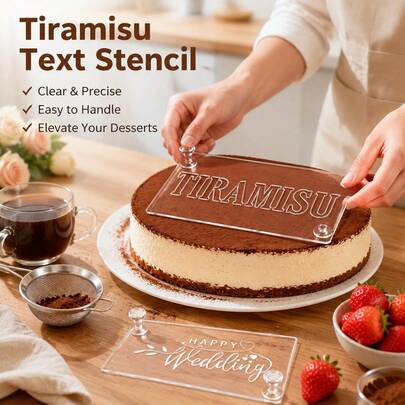 Transparent Acrylic Baking Mousse Cake Stencil, Tiramisu Stencil, Hollow Blessing Words Template, Personalized Tiramisu Cake Printing Mold Suitable For Birthday Party, Wedding, Transparent Acrylic Latte Art Mold, Tiramisu Cake Printing Board Spray Mold Powder Decorating