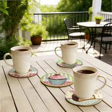 6pcs Pattern Printed Dessert Cake Design PET Non-Slip Coasters, Home Kitchen Decor Accessories, Cute Affordable Small Items, Outdoor Garden Supplies, Suitable For Various Holiday Parties, Wedding Accessories, Thanksgiving, Back To School Season Decoration Gifts - Multi-color LDX2527 - View 6