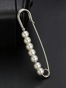 1pc Pearl Brooch Pin, Waist Cincher Pin, Anti-Exposure Brooch Pin, Suitable For Shawl Buckle, Headscarf Clip, Sweater Pin, Women's Jewelry Accessory, Bag Pendant - Silver - View 3