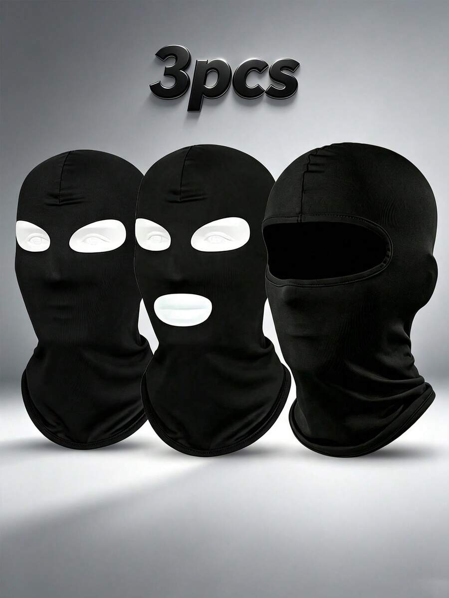 3pcs Unisex Solid Color Balaclava Headwear Set, Single Hole Full Face Mask For Cycling, Suitable For Daily Outings And Outdoor Activities - Multicolor - View 1
