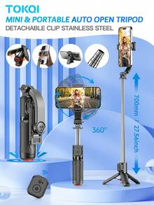 TOKQI Mini Selfie Stick With Auto Open Tripod,Wireless Bluetooth Wireless Remote Control, Detachable 360° Rotation Phone Holder,Extended Ground Stand Suitable For Smartphones Vlogging,Vacation,Travel,Holiday,Family Party,Recording,Shooting - TT22 - View 3
