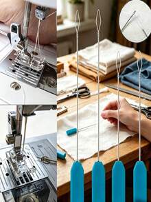 1/2/3pcs Blue Handle Sewing Machine Threader, Threading Guide Device, Long Sewing Machine Threader, Universal Threader For Home And Industrial Sewing Machines, Blue Plastic Handle Threading Needle Guide Device - Multiple Styles - View 4