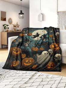 1pc Halloween Style Soft Comfortable Blanket, Multi-Purpose Throw For Sofa, Bed, Outdoor Camping, Leisure, Suitable For Home, Picnic, Travel, All Seasons, 280gsm Polyester, Machine Washable - Multicolor - View 4