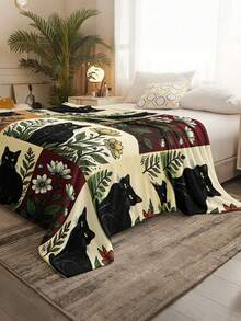 Soft And Comfortable 280gsm Blanket, Animal And Floral Print Pattern, Outdoor Camping Leisure Blanket, Multi-Purpose Blanket For Sofa, Bed And More, Suitable For Home, Picnic, Travel, All Seasons Comfort, Modern Style, Polyester, Machine Washable - Multicolor - View 5