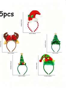 1/5 Piece Classic Christmas Headband - Holiday Party Accessory With Santa, Reindeer, Christmas Tree Design - Durable Plastic Construction, Non-Electric, Feather-Free Seasonal Headband - Headband - View 3