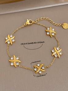 1Pc 18K Gold Plated Stainless Steel X Shape Zirconia Cross Chain Bracelet For Women,Daily Party/Christmas/Birthday Gift/Y2K/Rave/Halloween/Wedding - Multicolor - View 4