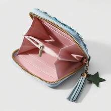 1pc Exquisite Fresh Personalized Multi-Color Asymmetrical Rhinestone Water Drop Heart Flower Star Rabbit Leather DIY Card Holder Wallet, Suitable For Girls And Best Friends Daily Wear, Holiday Gift - Multicolor - View 5
