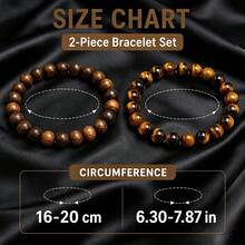 2pcs/Set Vintage Round Bead Bracelet Set, Wooden Texture And Tiger Eye Stone-Like Beads Elastic Wristband, Suitable For Men's Daily Wear - 2 Bracelets - View 5